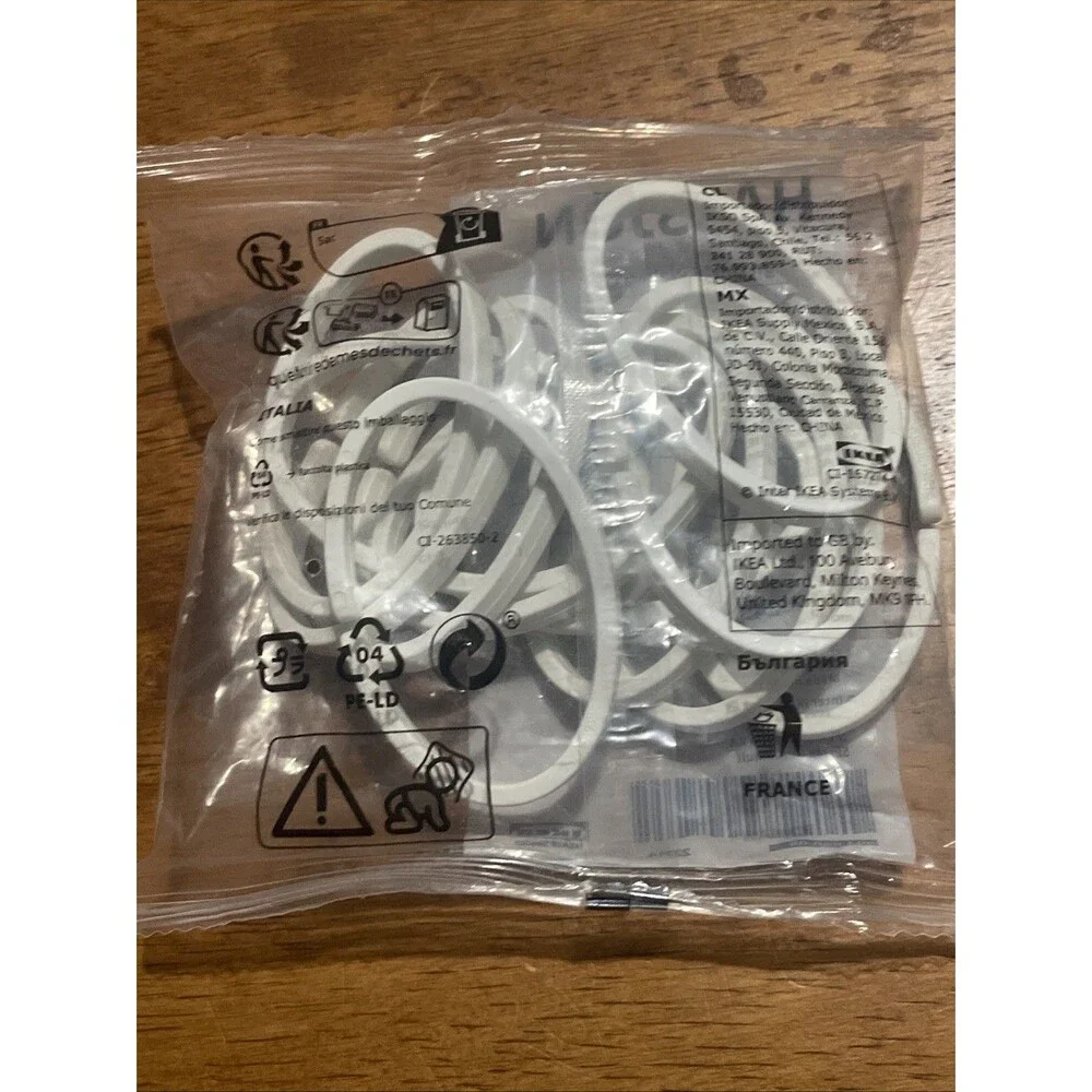 2 Brand New IKEA HASSJON White Shower Curtain Rings 004.660.08 Lot